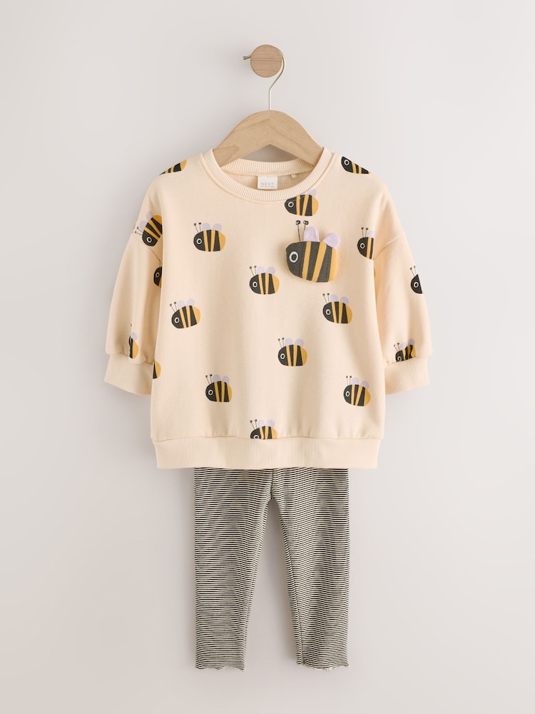 Cream Stripe Bee Sweatshirt and Leggings Set (3mths-7yrs) - Image 1 of 5