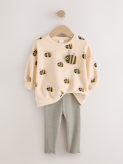 Cream Stripe Bee Sweatshirt and Leggings Set (3mths-7yrs) - Image 2 of 5