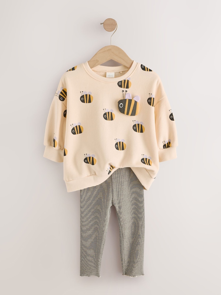 Cream Stripe Bee Sweatshirt and Leggings Set (3mths-7yrs) - Image 2 of 5