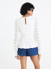 River Island White Broderie Long Sleeve 100% Cotton Corset Blouse - Image 2 of 4