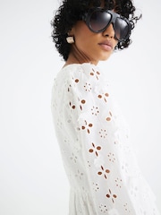 River Island White Broderie Long Sleeve 100% Cotton Corset Blouse - Image 3 of 4
