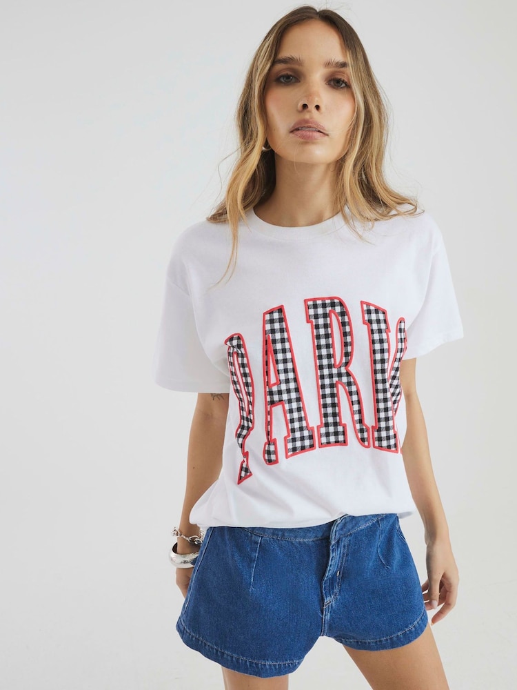 River Island White Paris Gingham T-Shirt - Image 1 of 4