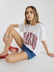 River Island White Paris Gingham T-Shirt - Image 3 of 4
