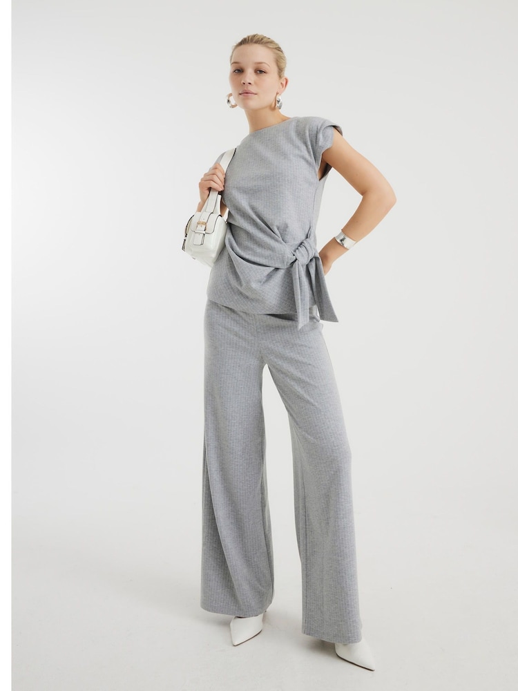River Island Grey Pinstripe Knot Detail Top - Image 2 of 4