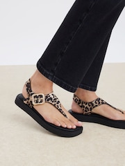 River Island Brown Toe Thong Footbed Sandals - Image 1 of 6