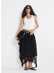 River Island Black Lace Hanky Hem Maxi Skirt - Image 1 of 4