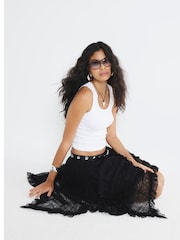 River Island Black Lace Hanky Hem Maxi Skirt - Image 2 of 4