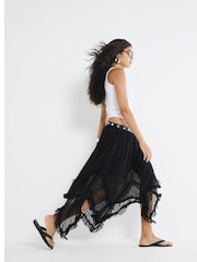 River Island Black Lace Hanky Hem Maxi Skirt - Image 3 of 4