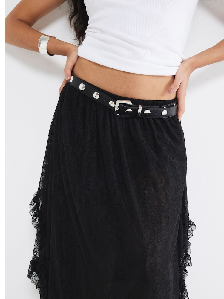 River Island Black Lace Hanky Hem Maxi Skirt - Image 4 of 4