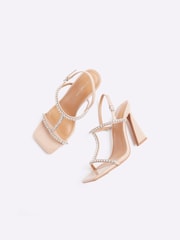 River Island Pink Diamante T Bar Heel Sandals - Image 3 of 6