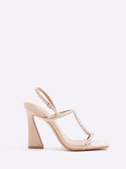 River Island Pink Diamante T Bar Heel Sandals - Image 6 of 6