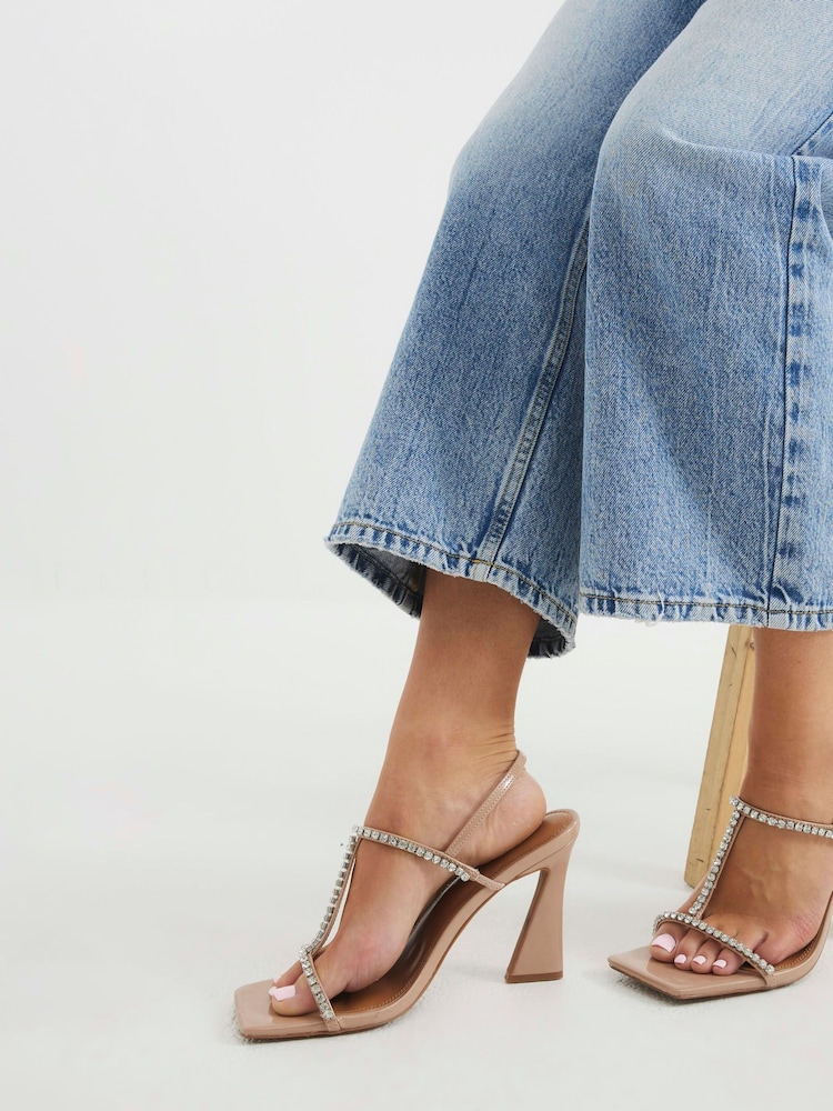 River Island Pink Diamante T Bar Heel Sandals - Image 6 of 6