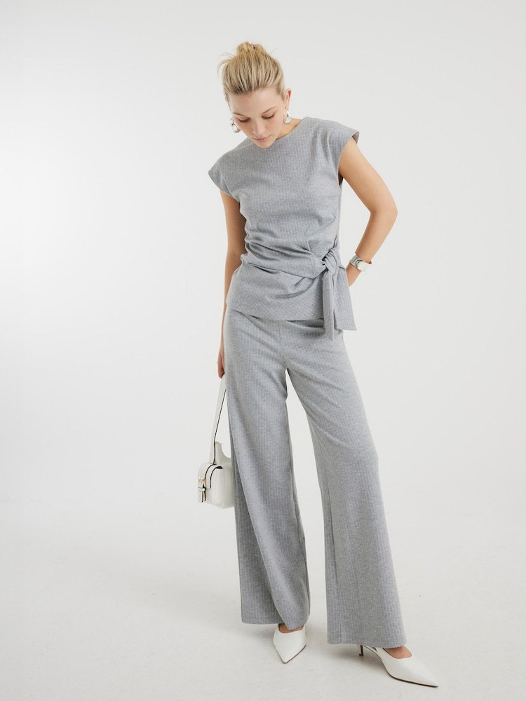 River Island Grey Sporty Drawstring Wide Leg Trousers - Image 1 of 4 River Island Grey Sporty Drawstring Wide Leg Trousers - Image 1 of 4