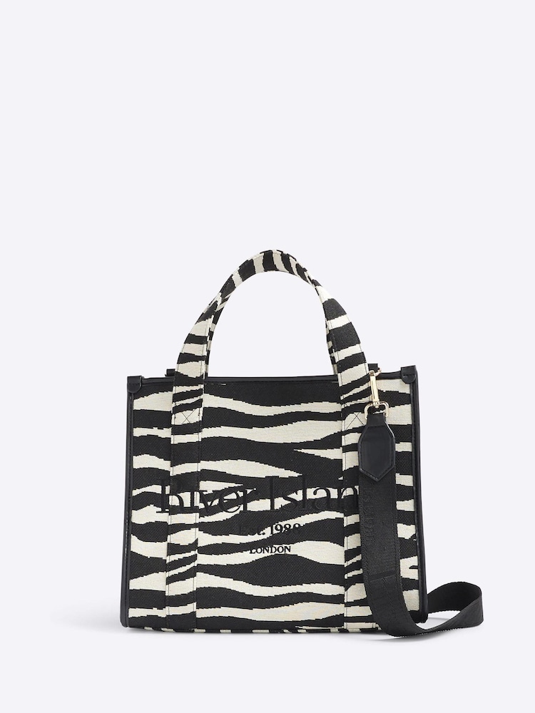 River Island Black Embroidered Canvas Tote Bag - Image 1 of 1 River Island Black Embroidered Canvas Tote Bag - Image 1 of 1