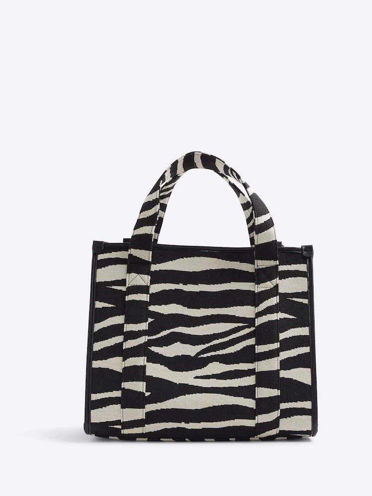 River Island Black Embroidered Canvas Tote Bag - Image 2 of 6 River Island Black Embroidered Canvas Tote Bag - Image 2 of 6