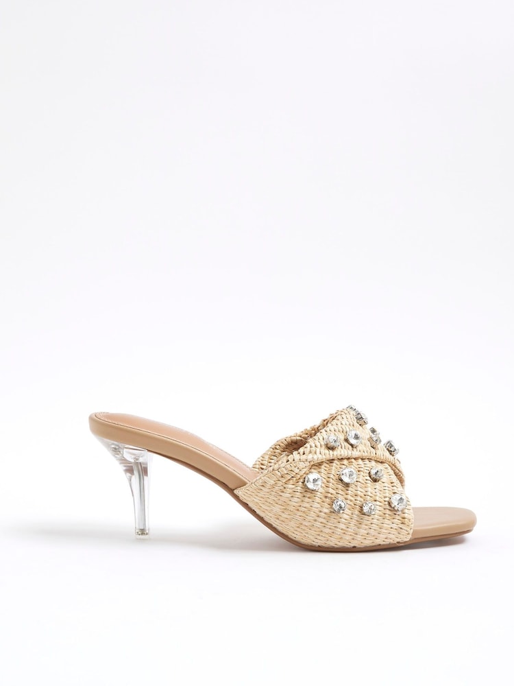 River Island Brown Raffia Twisted Mules - Image 1 of 5 River Island Brown Raffia Twisted Mules - Image 1 of 5