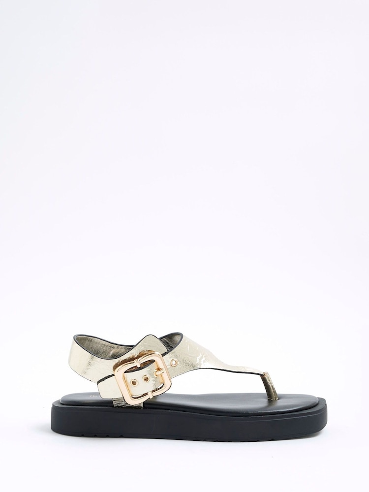 River Island Gold Toe Thong Footbed Sandals - Image 1 of 5 River Island Gold Toe Thong Footbed Sandals - Image 1 of 5