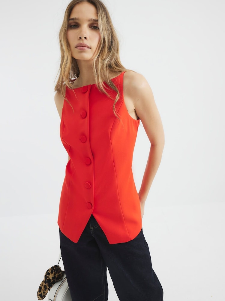 River Island Red Square Neck Strappy Waistcoat - Image 1 of 4 River Island Red Square Neck Strappy Waistcoat - Image 1 of 4