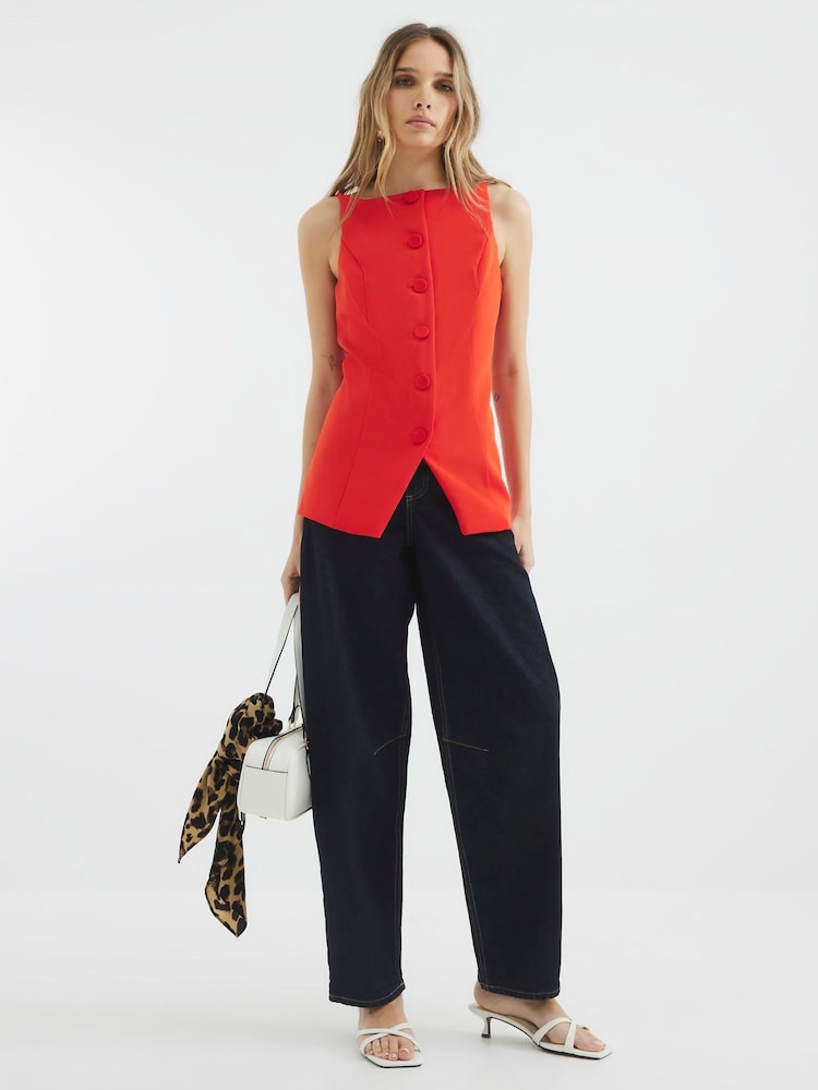 River Island Red Square Neck Strappy Waistcoat - Image 2 of 4 River Island Red Square Neck Strappy Waistcoat - Image 2 of 4