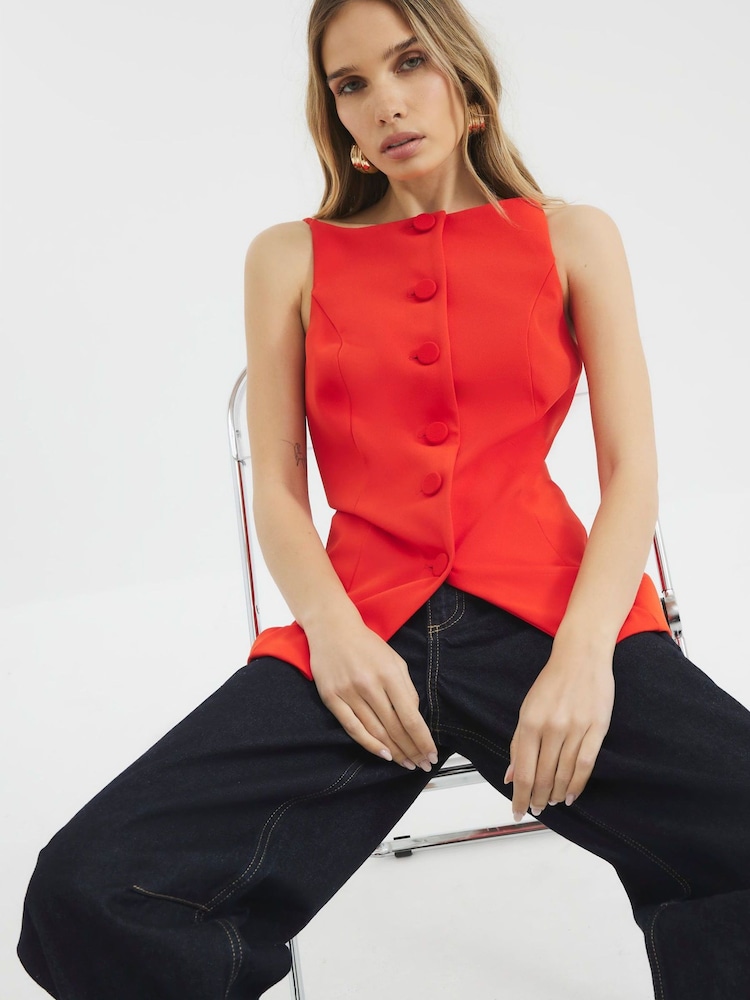 River Island Red Square Neck Strappy Waistcoat - Image 4 of 4 River Island Red Square Neck Strappy Waistcoat - Image 4 of 4