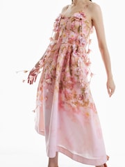 River Island Pink Premium 3D Floral Print Midi Dress - Image 4 of 6