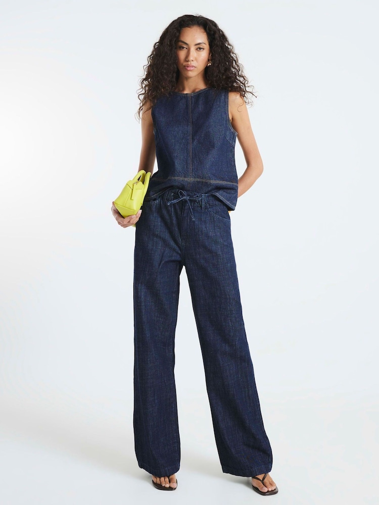 River Island Blue Dark Wide Leg Tie Front Jeans - Image 1 of 4 River Island Blue Dark Wide Leg Tie Front Jeans - Image 1 of 4