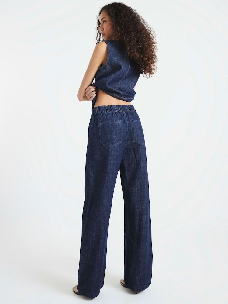 River Island Blue Dark Wide Leg Tie Front Jeans - Image 2 of 4 River Island Blue Dark Wide Leg Tie Front Jeans - Image 2 of 4