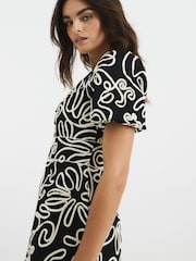 River Island Black Puff Sleeve Floral Print 100% Cotton Mini Dress - Image 3 of 4