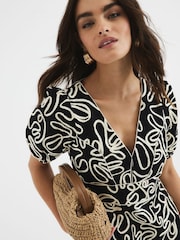 River Island Black Puff Sleeve Floral Print 100% Cotton Mini Dress - Image 4 of 4