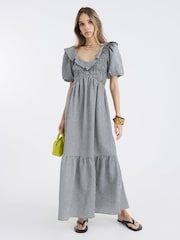 River Island Black V-Neck Frill Midi Dress - Image 1 of 4