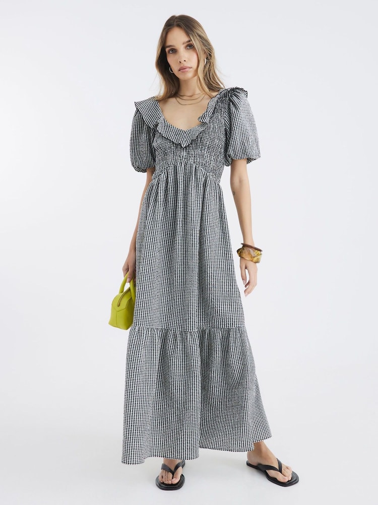 River Island Black V-Neck Frill Midi Dress - Image 1 of 4
