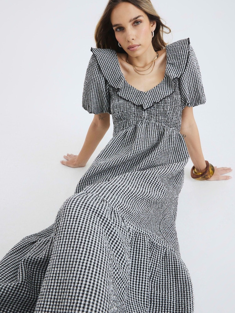 River Island Black V-Neck Frill Midi Dress - Image 4 of 4 River Island Black V-Neck Frill Midi Dress - Image 4 of 4