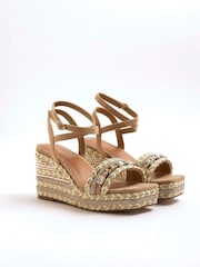 River Island Cream Raffia Embellished Wedge Sandals - Image 2 of 6
