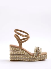 River Island Cream Raffia Embellished Wedge Sandals - Image 3 of 6