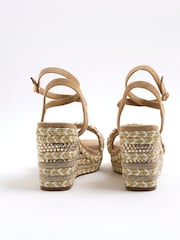 River Island Cream Raffia Embellished Wedge Sandals - Image 4 of 6