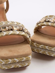 River Island Cream Raffia Embellished Wedge Sandals - Image 6 of 6