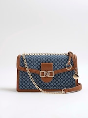 River Island Blue Monogram Denim Shoulder Bag - Image 1 of 5