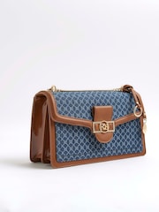 River Island Blue Monogram Denim Shoulder Bag - Image 3 of 5