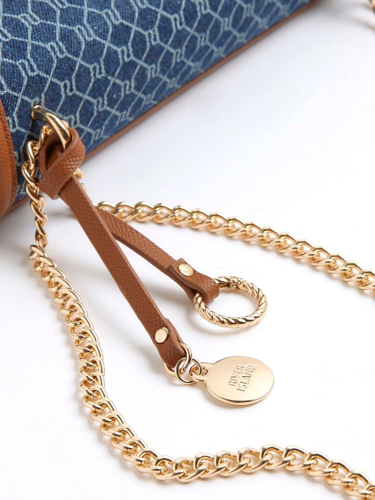 River Island Blue Monogram Denim Shoulder Bag - Image 5 of 5 River Island Blue Monogram Denim Shoulder Bag - Image 5 of 5