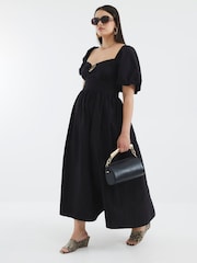 River Island Black Dark Poplin Trim Detail 100% Cotton Midi Dress - Image 1 of 6