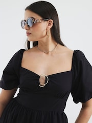 River Island Black Dark Poplin Trim Detail 100% Cotton Midi Dress - Image 2 of 6
