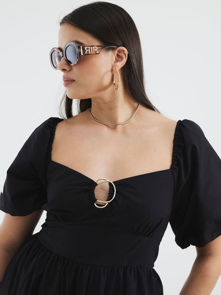 River Island Black Dark Poplin Trim Midi Dress - Image 2 of 6 River Island Black Dark Poplin Trim Midi Dress - Image 2 of 6