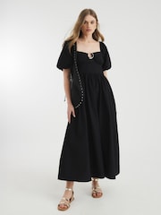 River Island Black Dark Poplin Trim Detail 100% Cotton Midi Dress - Image 3 of 6