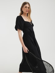 River Island Black Dark Poplin Trim Detail 100% Cotton Midi Dress - Image 4 of 6