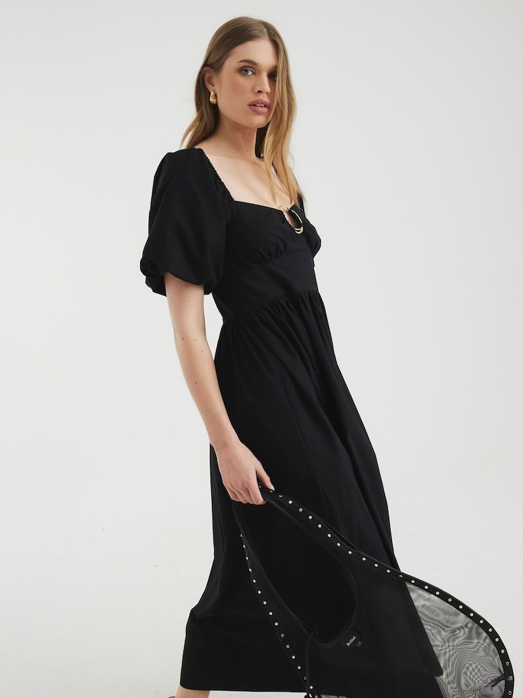 River Island Black Dark Poplin Trim Midi Dress - Image 4 of 6