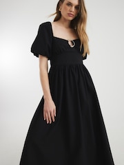 River Island Black Dark Poplin Trim Detail 100% Cotton Midi Dress - Image 5 of 6