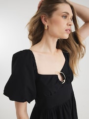 River Island Black Dark Poplin Trim Detail 100% Cotton Midi Dress - Image 6 of 6