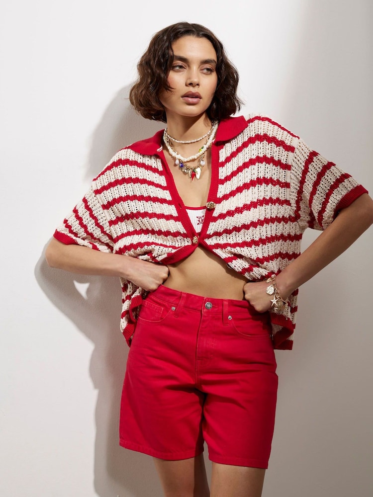 River Island Red Stripe Crochet Cardigan - Image 2 of 4