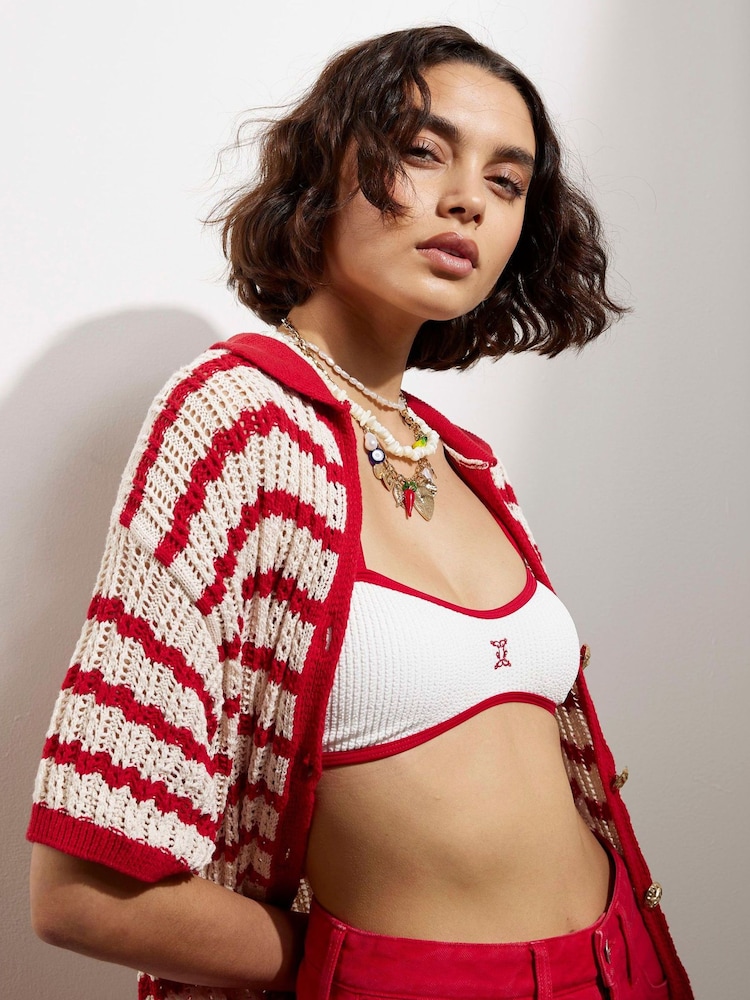 River Island Red Stripe Crochet Cardigan - Image 4 of 4