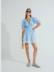 River Island Blue Cornelli 100% Cotton Mini Dress - Image 3 of 4